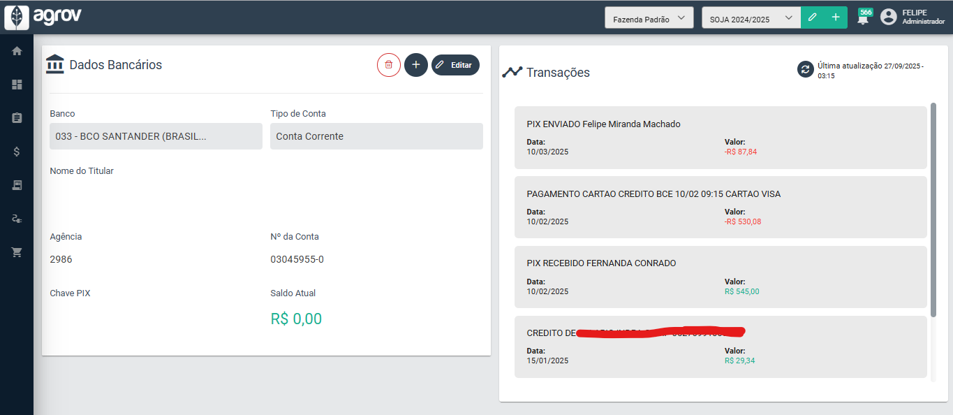 Tela de Contas Bancárias