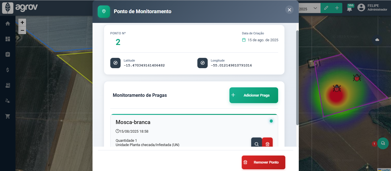 Tela do MIP - Monitoramento Integrado de Pragas