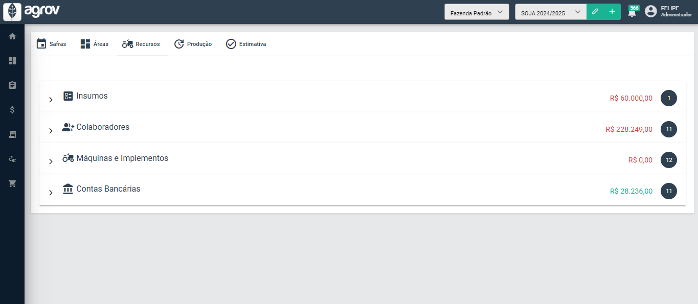 Tela de Planejamento de Safra
