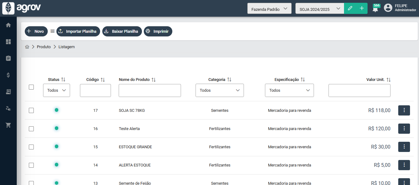 Tela de Catálogo de Produtos